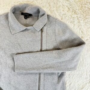 Ann Taylor Moto Jacket Women's Large Gray Zip Up Cotton Blend Knit Top Bikercore